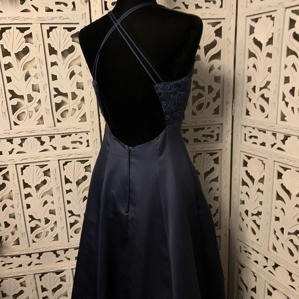 ROBERTA DESIGNS NICE NAVY BLUE SATIN PUFFY FORMAL PROM HOMECOMING DRESS - Picture 6 of 9